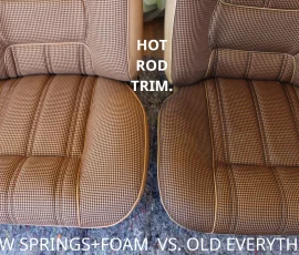New Seat Skins/Covers/Trims made with FORD XC Houndstooth Seat cloth fabric "ginger" Falcon 500 HARDTOP V8 Fairmont GS Rally Pack Coupe material, and Novatex Vinyl "Ocher". Also available in other cloth colours like "Dusk", "Doeskin" cloth and vinyl colours like black, cream, camel etc. Can also make Cobra style seats with blue and black cloth fabric as per factory original.