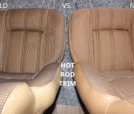 New Seat Skins/Covers/Trims made with FORD XC Houndstooth Seat cloth fabric "ginger" Falcon 500 HARDTOP V8 Fairmont GS Rally Pack Coupe material, and Novatex Vinyl "Ocher". Also available in other cloth colours like "Dusk", "Doeskin" cloth and vinyl colours like black, cream, camel etc. Can also make Cobra style seats with blue and black cloth fabric as per factory original.