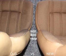 New Seat Skins/Covers/Trims made with FORD XC Houndstooth Seat cloth fabric "ginger" Falcon 500 HARDTOP V8 Fairmont GS Rally Pack Coupe material, and Novatex Vinyl "Ocher". Also available in other cloth colours like "Dusk", "Doeskin" cloth and vinyl colours like black, cream, camel etc. Can also make Cobra style seats with blue and black cloth fabric as per factory original.