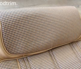 New Seat Skins/Covers/Trims made with FORD XC Houndstooth Seat cloth fabric "ginger" Falcon 500 HARDTOP V8 Fairmont GS Rally Pack Coupe material, and Novatex Vinyl "Ocher". Also available in other cloth colours like "Dusk", "Doeskin" cloth and vinyl colours like black, cream, camel etc. Can also make Cobra style seats with blue and black cloth fabric as per factory original.
