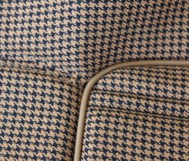 New Seat Skins/Covers/Trims made with FORD XC Houndstooth Seat cloth fabric "ginger" Falcon 500 HARDTOP V8 Fairmont GS Rally Pack Coupe material, and Novatex Vinyl "Ocher". Also available in other cloth colours like "Dusk", "Doeskin" cloth and vinyl colours like black, cream, camel etc. Can also make Cobra style seats with blue and black cloth fabric as per factory original.