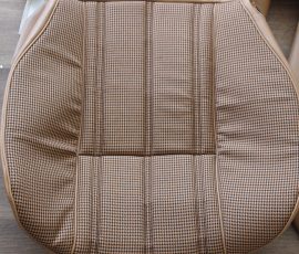 New Seat Skins/Covers/Trims made with FORD XC Houndstooth Seat cloth fabric "ginger" Falcon 500 HARDTOP V8 Fairmont GS Rally Pack Coupe material, and Novatex Vinyl "Ocher". Also available in other cloth colours like "Dusk", "Doeskin" cloth and vinyl colours like black, cream, camel etc. Can also make Cobra style seats with blue and black cloth fabric as per factory original.