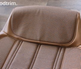 New Seat Skins/Covers/Trims made with FORD XC Houndstooth Seat cloth fabric "ginger" Falcon 500 HARDTOP V8 Fairmont GS Rally Pack Coupe material, and Novatex Vinyl "Ocher". Also available in other cloth colours like "Dusk", "Doeskin" cloth and vinyl colours like black, cream, camel etc. Can also make Cobra style seats with blue and black cloth fabric as per factory original.