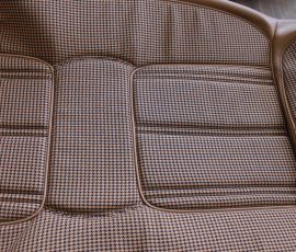 New Seat Skins/Covers/Trims made with FORD XC Houndstooth Seat cloth fabric "ginger" Falcon 500 HARDTOP V8 Fairmont GS Rally Pack Coupe material, and Novatex Vinyl "Ocher". Also available in other cloth colours like "Dusk", "Doeskin" cloth and vinyl colours like black, cream, camel etc. Can also make Cobra style seats with blue and black cloth fabric as per factory original.